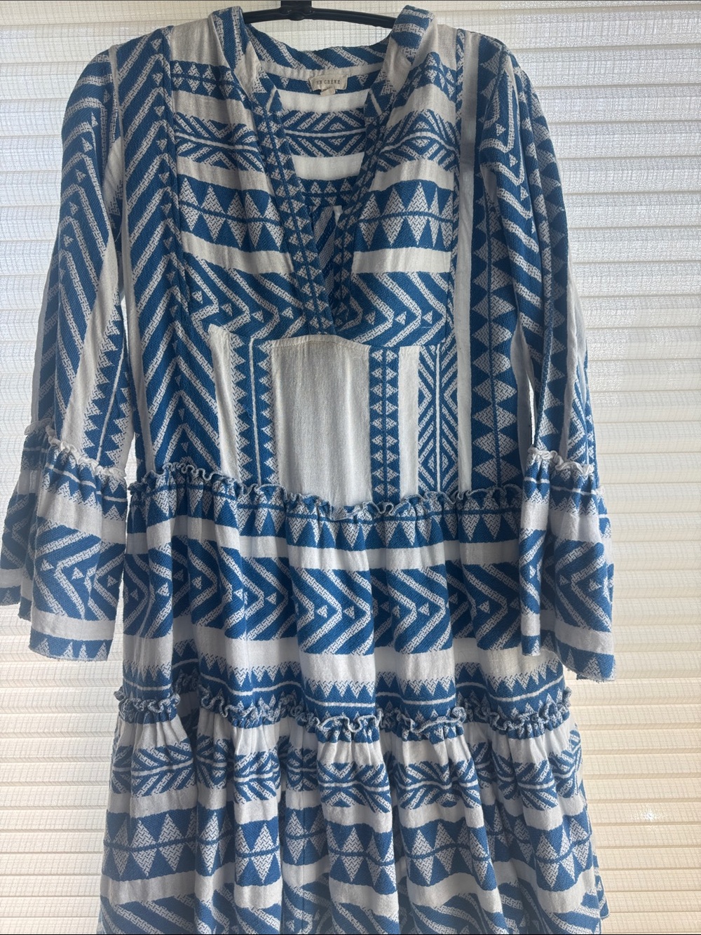 Blue and White  Print Tiered Dress